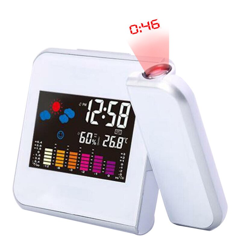 Tid projektion digital väckarklocka led display snooze väggklocka med väderstation termometer datum display usb laddare: Vit ingen usb