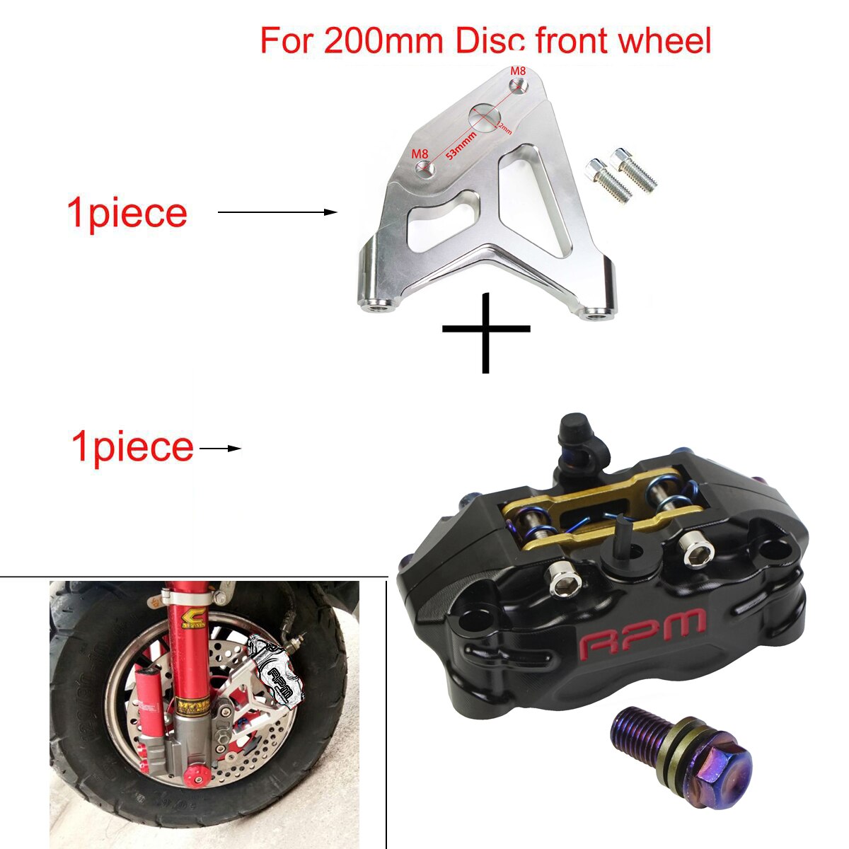 Tarcza hamulcowa motocykla 200mm 220mm przód tył 4 tłok montaż promieniowy 82mm RPM dla skutera Rsz Jog Dirt pitbike GROM: black B bracket 200