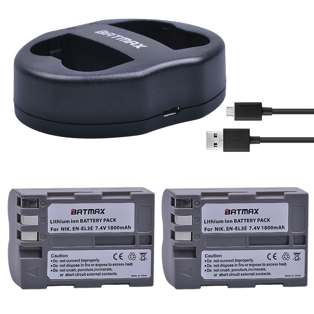 Batmax 1800mAh EN-EL3E EN-EL3 Battery +USB Dual Charger for Nikon D30 D50 D70 D90 D70S D300 Camera: 2B with charger