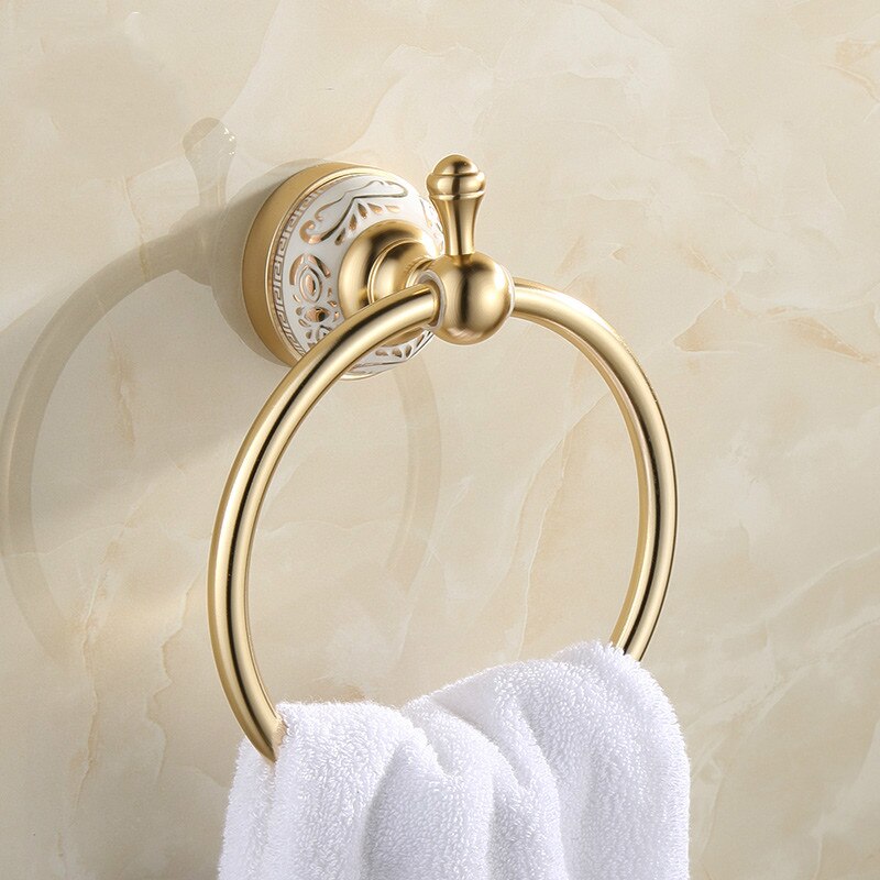 Toallero de aluminio cepillado con Base de porcelana azul y blanco de lujo, soporte para toalla, productos de baño
