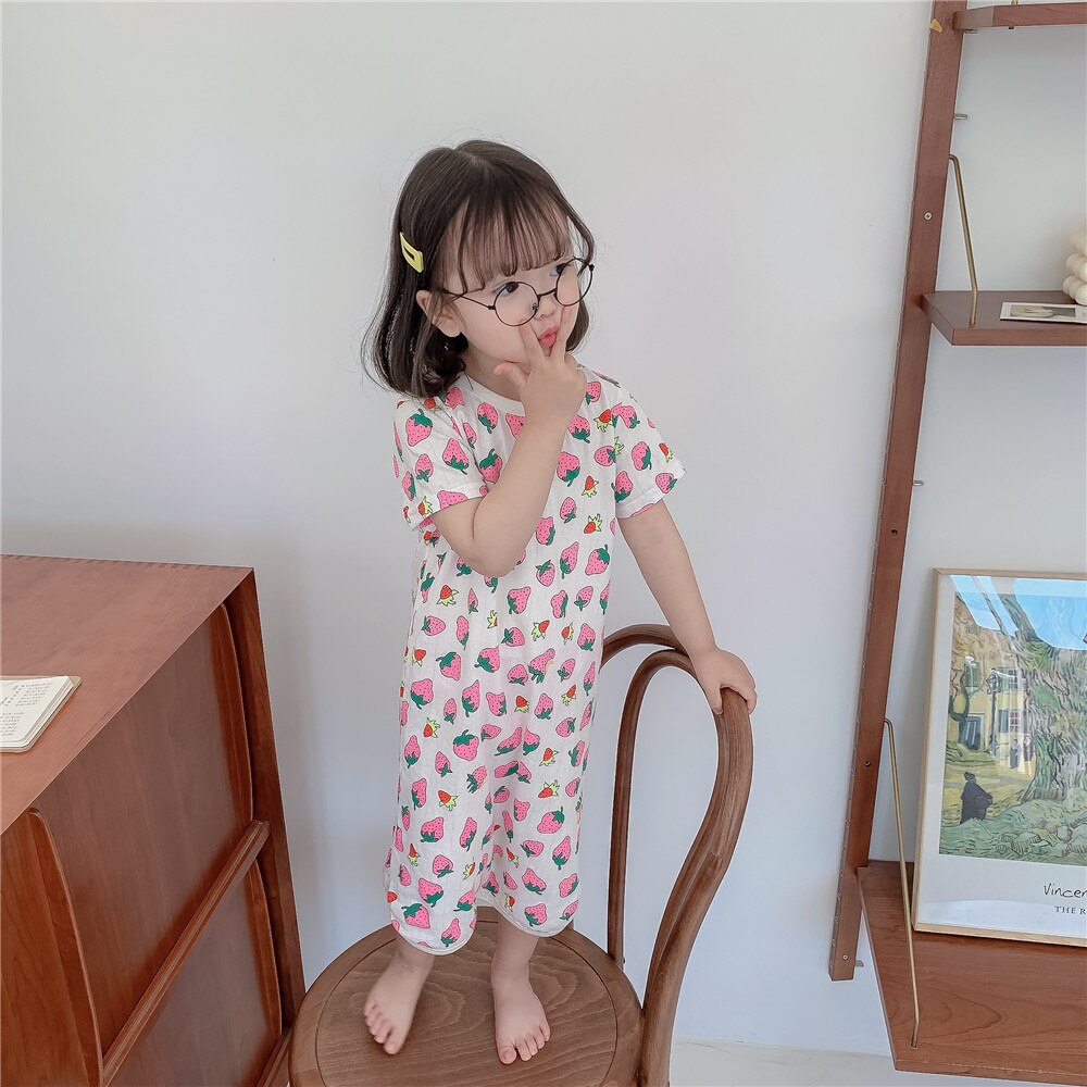 Baby Girls Cotton Nightdress Little Girls Girl Pajamas Dresses Children Strawberry Nightgown Homewear Kids Sleepwear