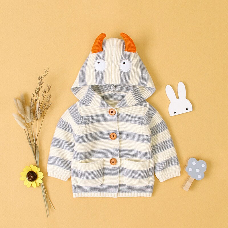 0-24M Newborn Baby Sweater Kid Boy Girl Knitted Autumn Winter Warm Hooded Cardigan Sweater Cute Sweet Animal Outfit