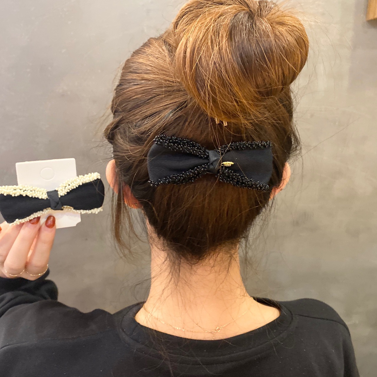 Diademas elásticas para el pelo con lazo blanco y negro Simple, 1 Juego de accesorios para el cabello para niña, horquilla clásica con lazo de estilo coreano, banda de goma: Negro