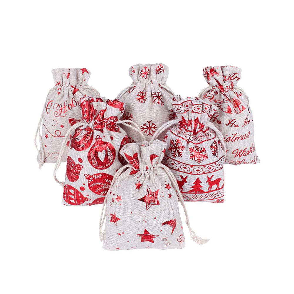Bolsa de dulces con cuenta regresiva para Navidad, bolsillos reutilizables duraderos, de algodón y lino con estampado en , juego de bolsas de de Navidad, 24 piezas
