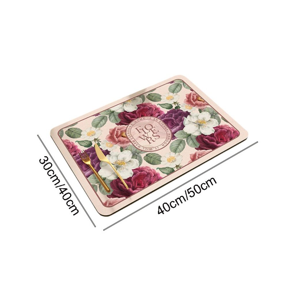 Serviesgoedkleed Superabsorberende Schoteldroogmat Bloemenprint Antislip Afvoermat Sneldrogend Vintage Afvoerkussen Tafeldecoratie