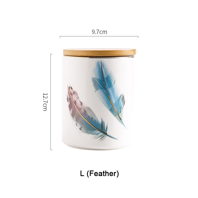 Keramische Voedsel Opslag Container Met Luchtdichte Hout Deksel Afgesloten Keuken Bus Suiker Koffie Jar Botes Cocina Almacenaje Alimentos: L Feather