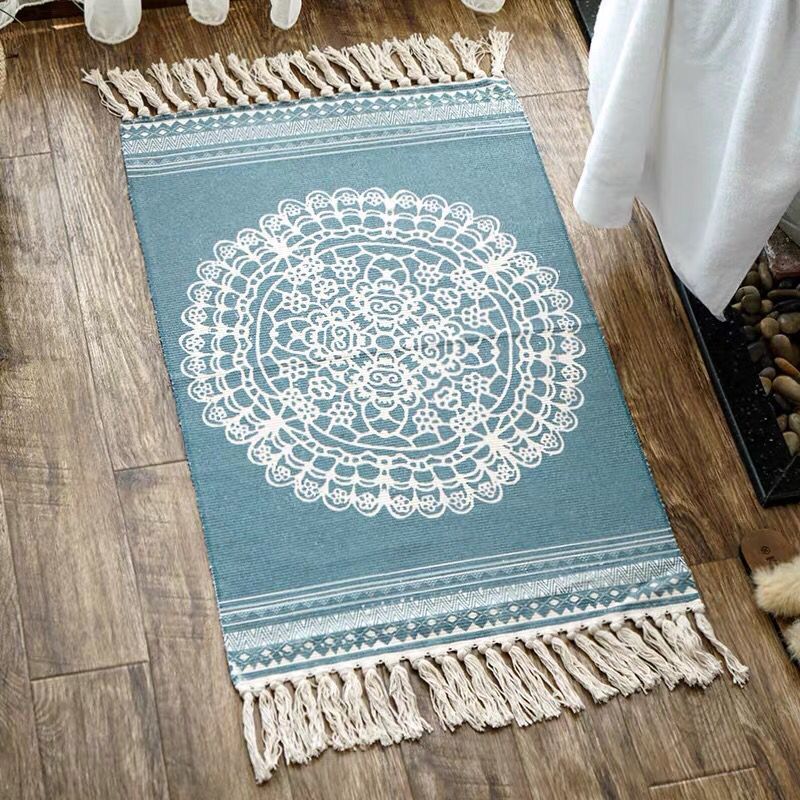 Bohemian Tassel Simple Cotton Linen Retro Ethnic Style Carpet Floor Mat For Bedroom Living Room Bedside Small Prayer Rug 60x90cm: 16