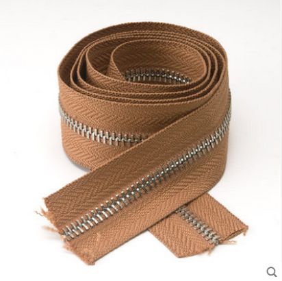 Multi color 5# metal Copper tooth zipper by yard: Camel