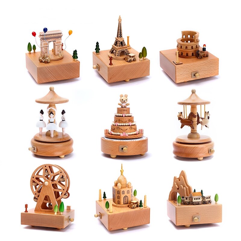 Wood Music Box Musical Clockwork Toys Children Girls Handmade Craft Free Engraved Birthday Home Decoration Accessories