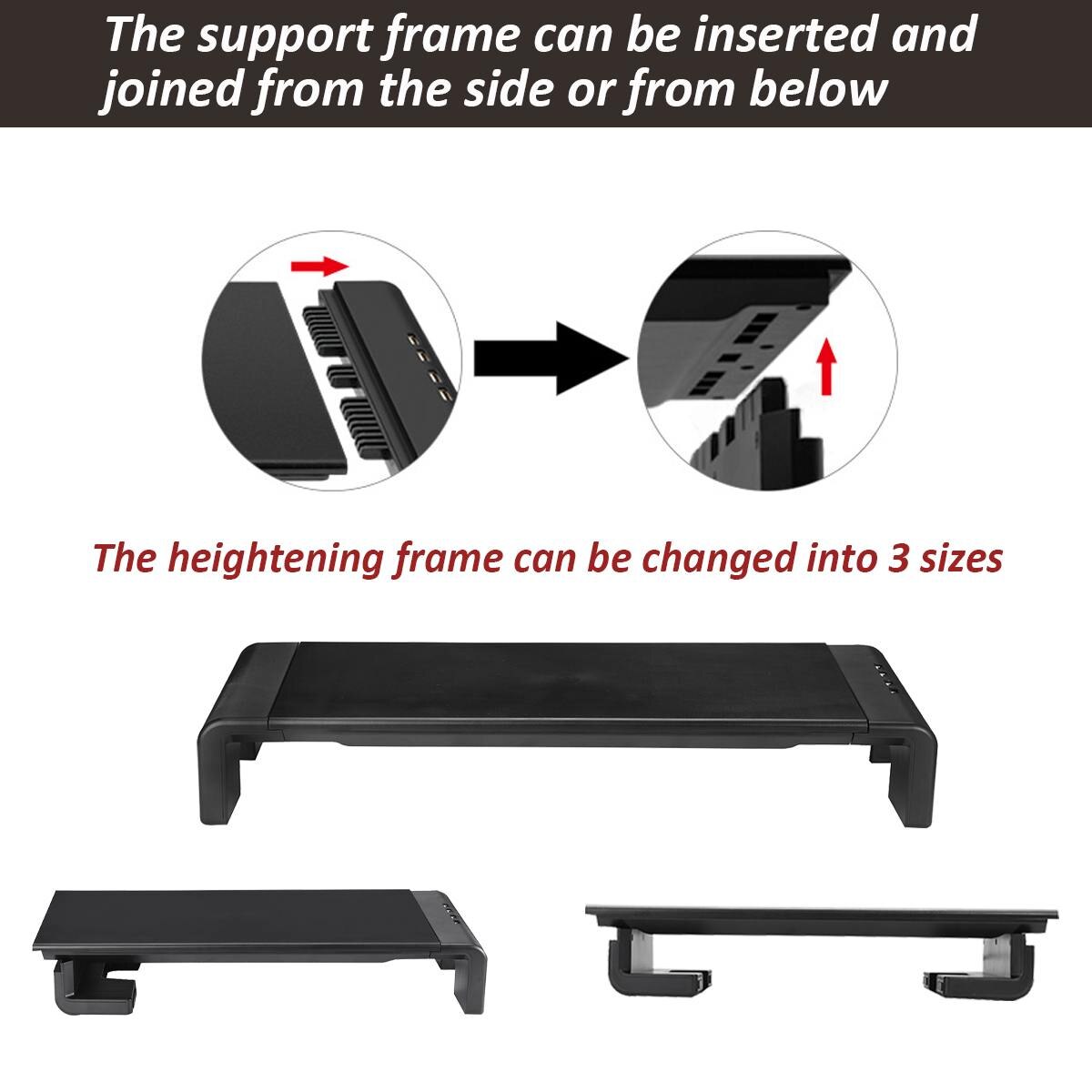 Smart Monitor Riser 20" 4 USB Charging Ports Laptop Stand Multifunction Desktop Computer Screen Shelf PC Monitor Holder TV Desk
