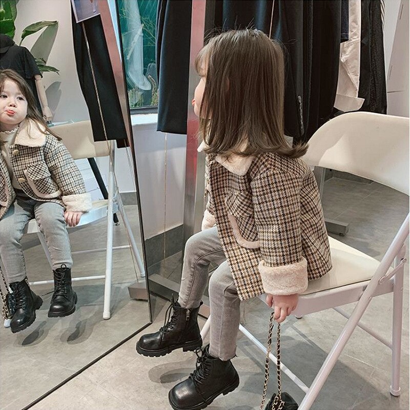 Jas Meisje Met Plaid Wol Kraag En Katoen Zware Jas Jas Meisjes Winterjas Kid Jas