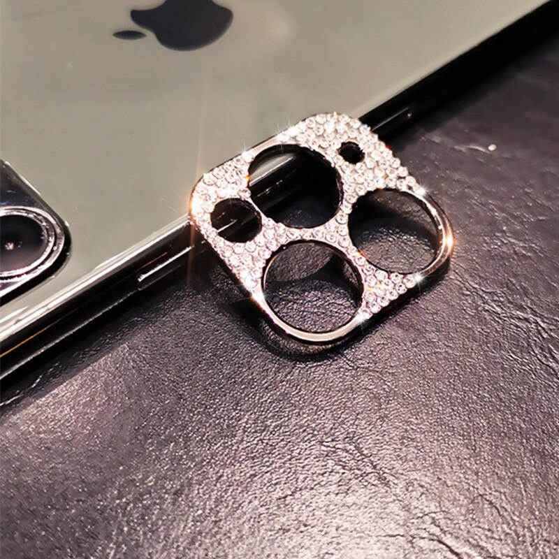 Bling Diamond Camera Lens Protective Ring Case For iPhone 11 11Pro Max Shining Rhinestone Camera Lens film Protector Cover: For iPhone 11 Pro / Black