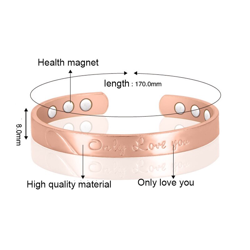 ! 100% Copper &quot;only Love You&quot; Bangle6 Magnets Health Balance Magnetic Bracelet Bangles for Mens/ Women