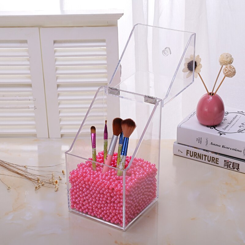 Duży pojemnik na pędzle robić makijażu pojemnik z pokrywką przezroczysty pędzel kosmetyczny Organizer z 500g koraliki biurko pyłoszczelne pudełko