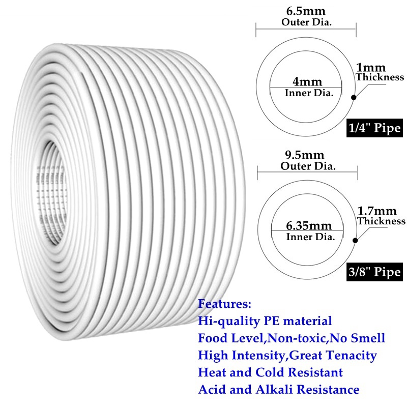 100m/Roll 1/4" 3/8" PE Pipe Food Grade Water Purifier Pipe Hi Soft Tube Aquarium Flexible Hose RO Water Pipe