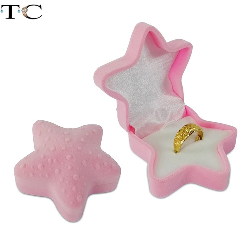 Kreative Samt Schmuck Kasten Mini Container Ring Kasten Ohrringe Ringe Lagerung Kasten Kleine Zubehör Anzeige Kasten: Seestern Rosa