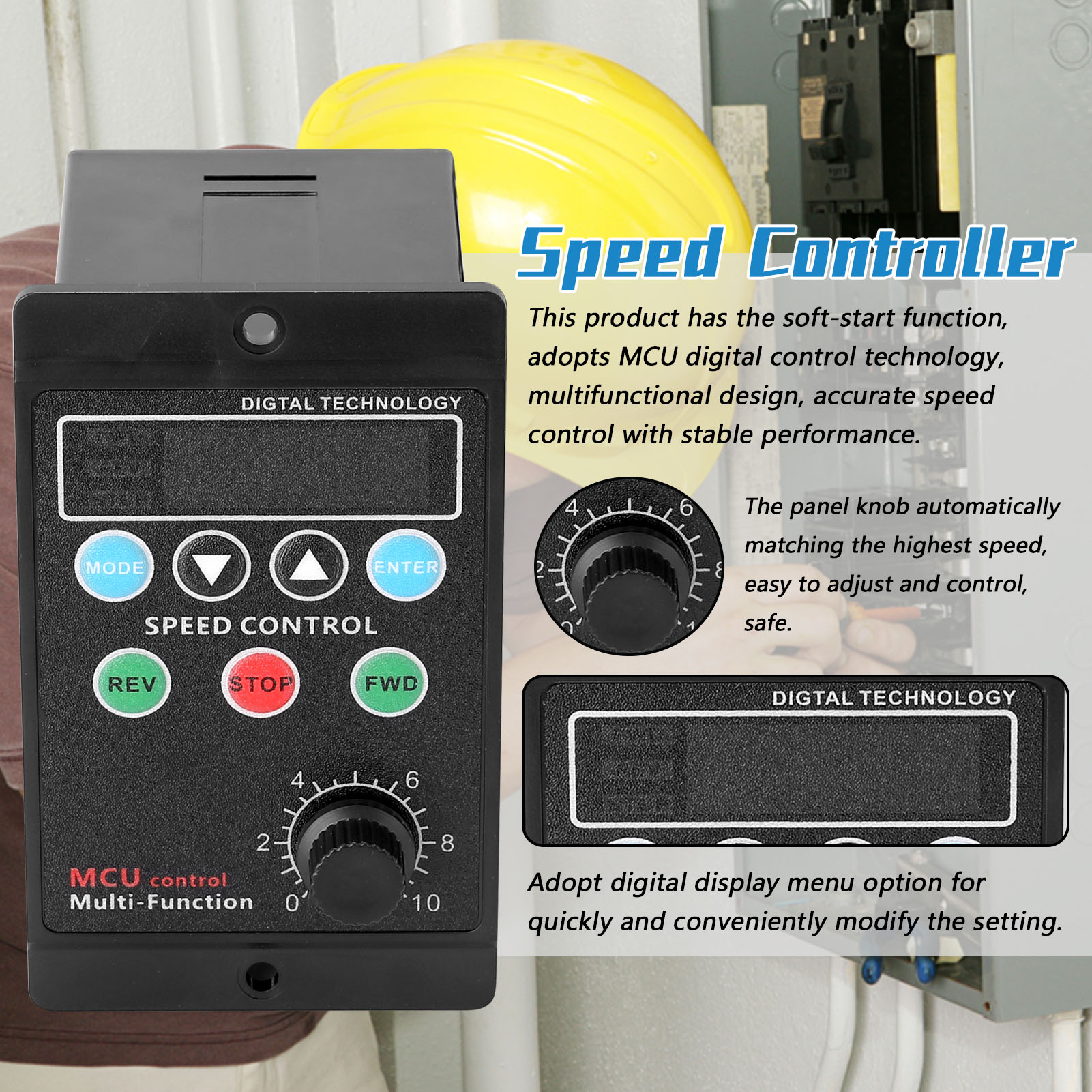 Speed Motor Controller Motor and Accessories Digital Display Motor Speed Controller Motor Governor Soft Start Tools 220V AC 400W