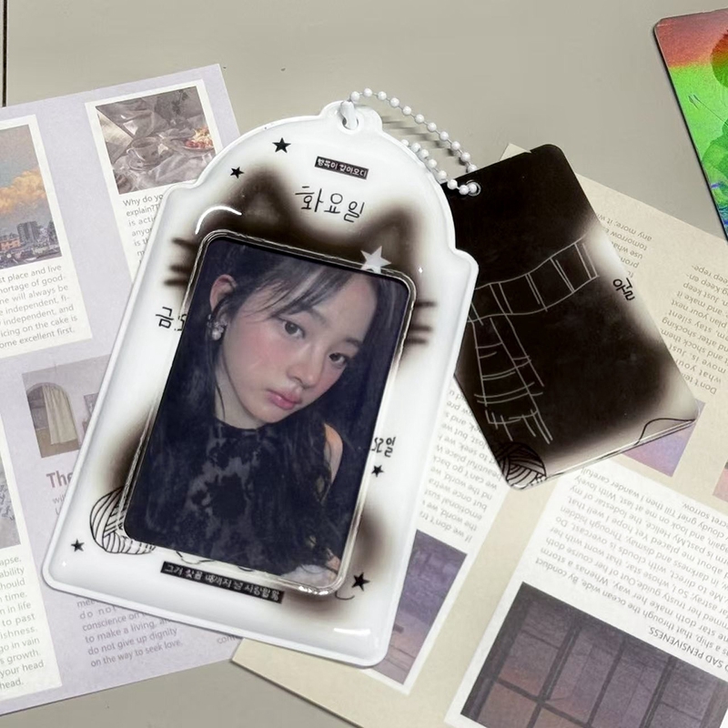 Portatarjetas de fotos de gato Y2K, soporte para sesión fotográfica Idol Kpop, llavero, mochila, colgante de exhibición, funda protectora para tarjeta de estudiante, álbum de fotos