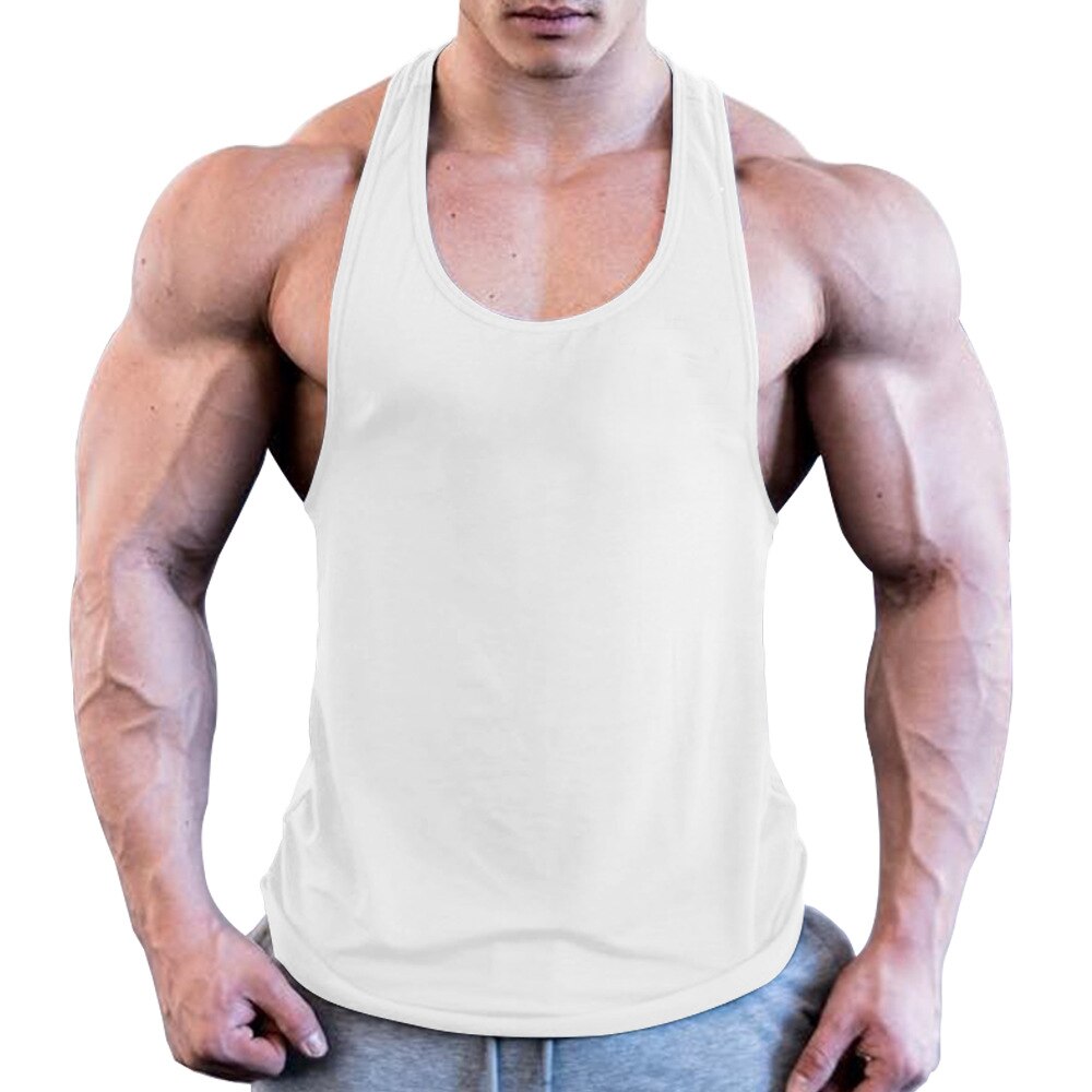 Gym Mannen Spier Mouwloos Shirt Tank Top Bodybuilding Sport Fitness Workout Vest: WHITE / Xl