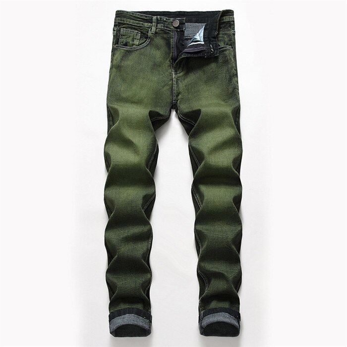 Mandlige mænd casual stretch slim jeans herre pencil bukser skinny grønne jeans herre størrelse 28-40: 38