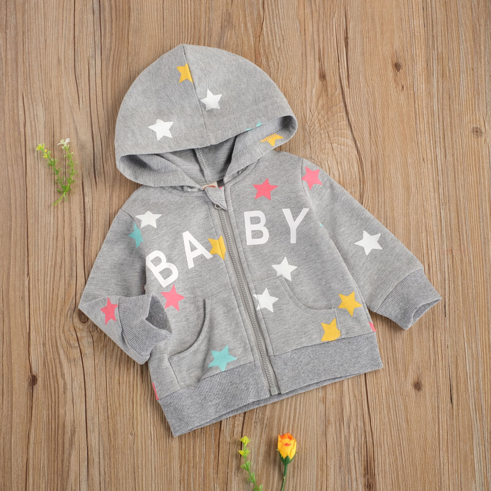 Peuter Baby Meisjes Jongens Casual Hooded Rits Vest Brief Star Print Lange Mouwen Losse Top Met Pocket Dagelijks Leven