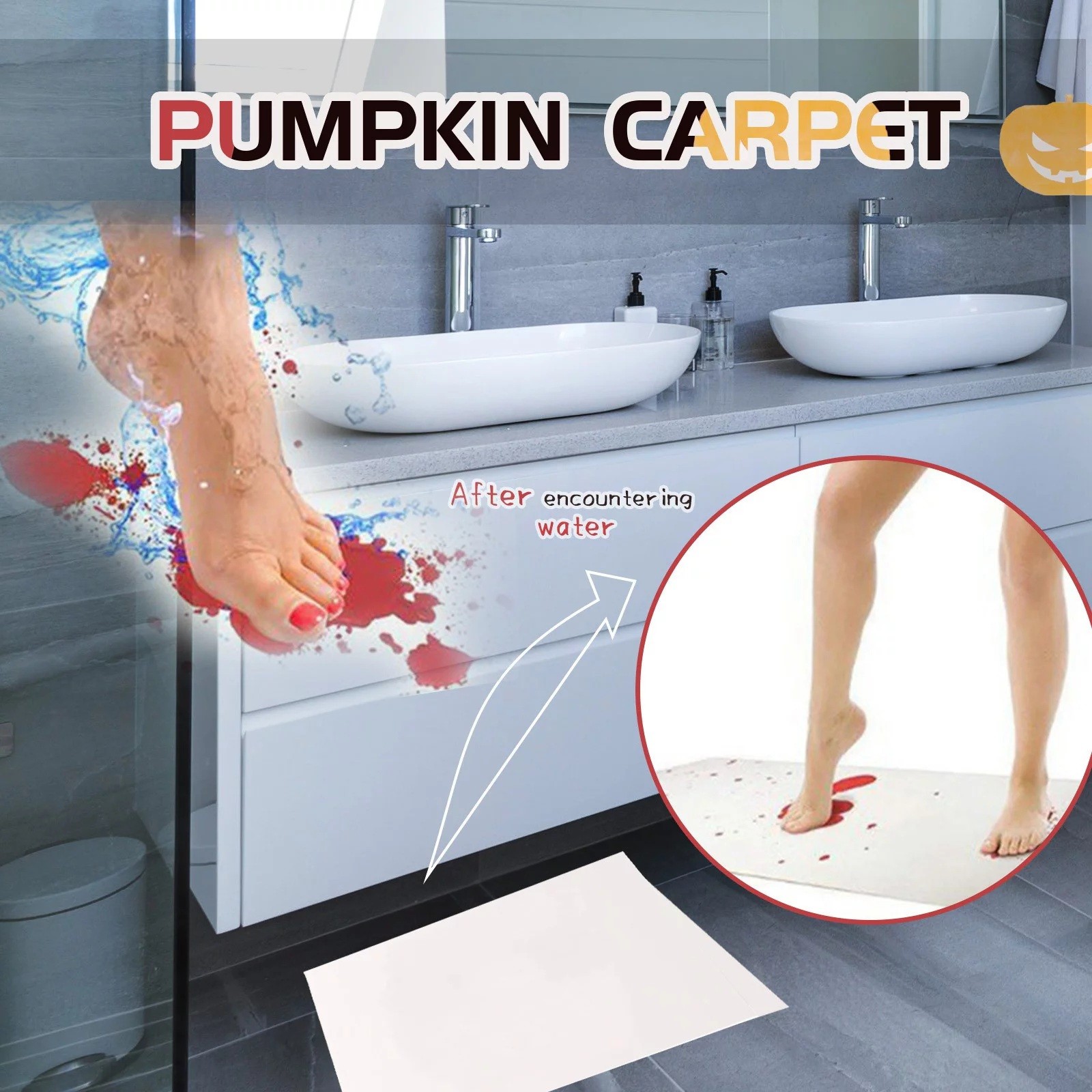 Blood Bath Mat Color Changing Sheet Turns Red Wet Horror Bloody Footprints Shower Carpet Bathroom Non-slip Rug