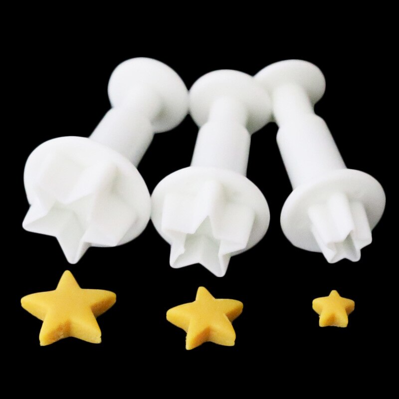 3 Stks/set Lente Drukken Sterven Fondant Cake Plunger Bakken Dessert Decoreren Gereedschappen Biscuit Cookies Cutter Star/Hart Vormige: Star Set