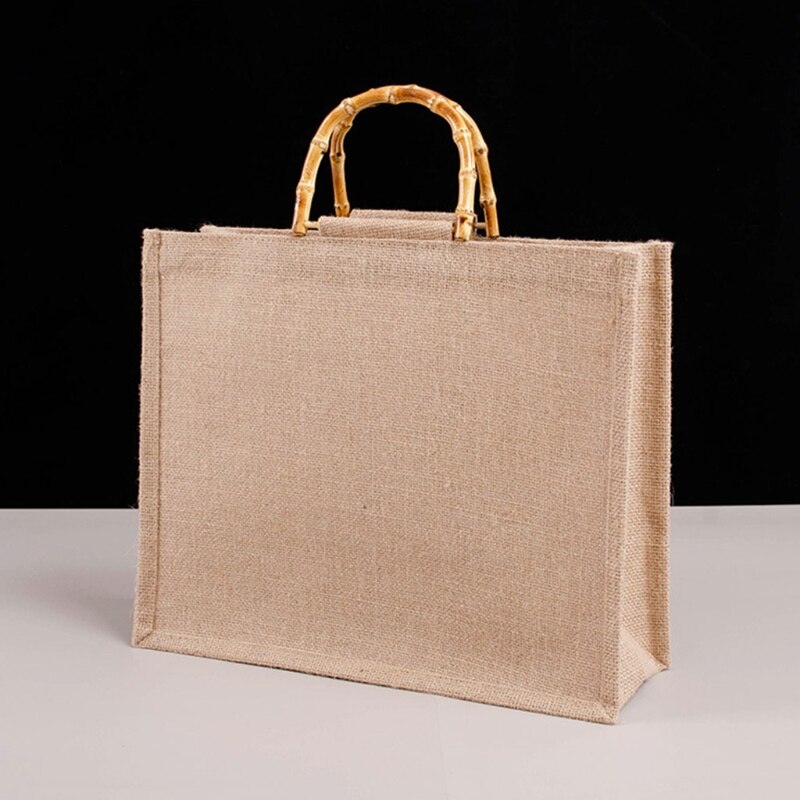 Draagbare Jute Jute Boodschappentas Handtas Bamboe Lus Handgrepen Tote Boodschappentassen Voor Vrouwen Meisjes