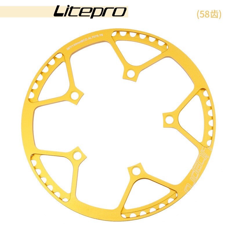 Litepro-Juego de platos y bielas para bicicleta, juego de bielas para bicis plegables 130 BCD BMX de una sola velocidad 130bcd 45 47 53 56T 58 T diente 1x Mtb: only ring 58 golden