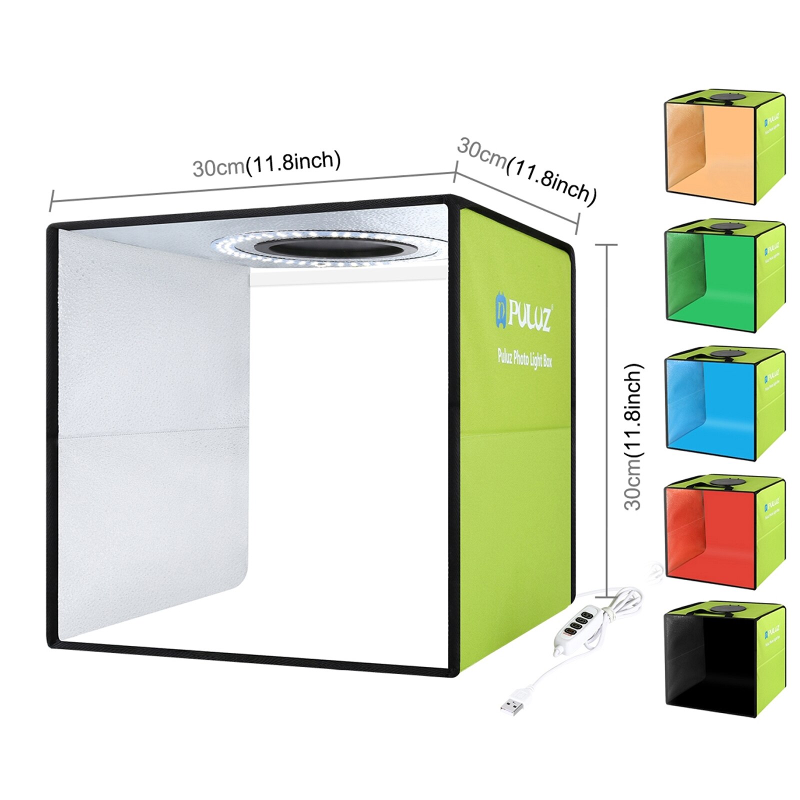 PULUZ 80 60 40 30 25 cm Folding Portable Ring LED Light Photo Lighting Studio Shooting Tent Box Kit with 6 12 Colors Backdrops: 30cm Green 6 Colors