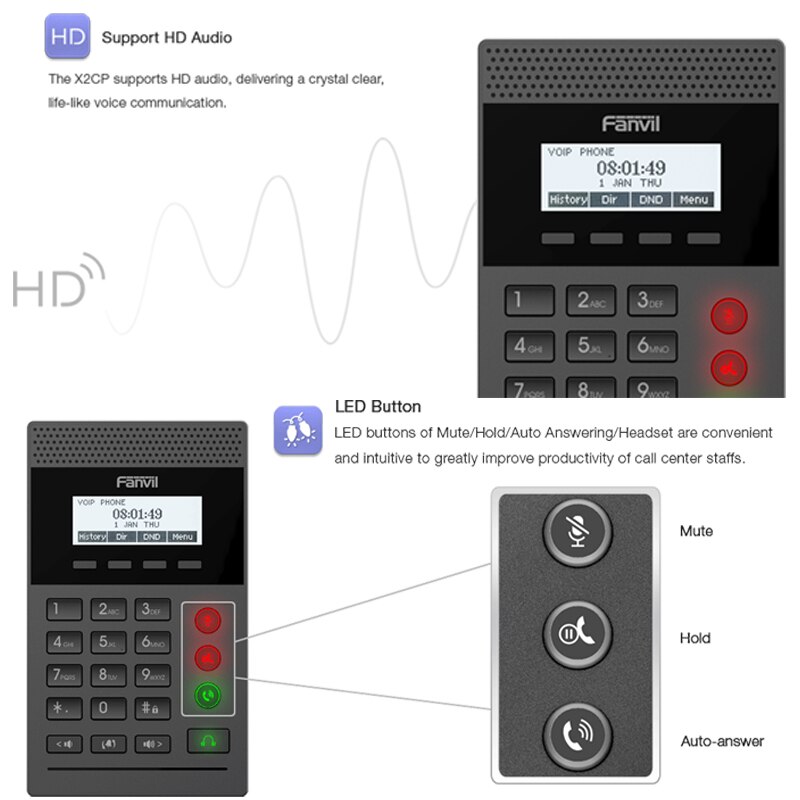 Fanvil X2C Ip Telefoon Hd Voice Slimme Draadloze Telefoon Voor Ehs Draadloze Headset Wit Zwart Scherm Voip Telefoon Voor Thuis kantoor