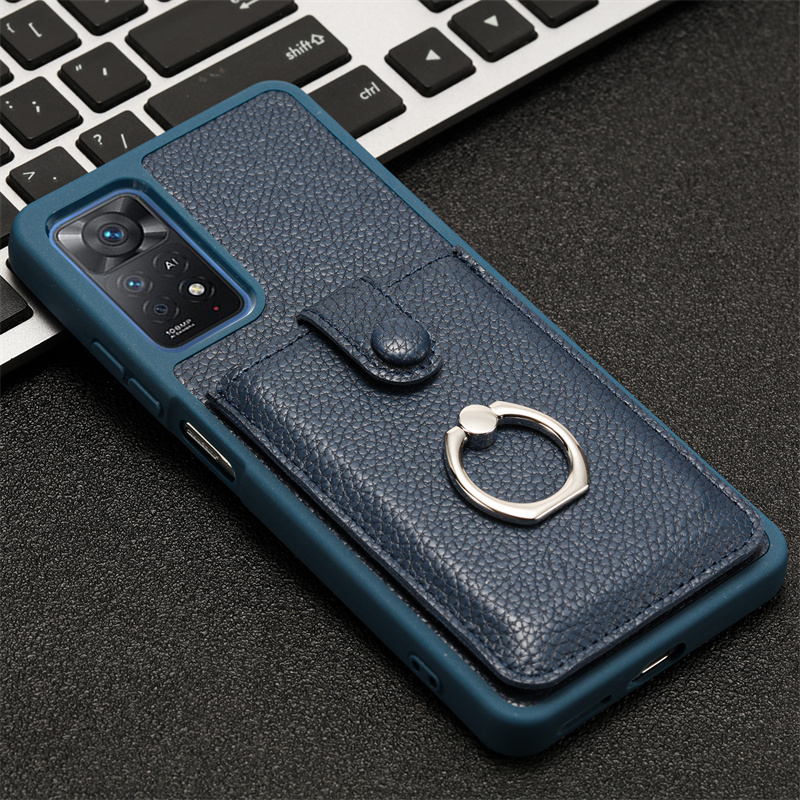 Étui portefeuille en cuir de luxe pour Xiaomi Redmi Note 11 11S 4G, fente pour carte, anneau de support, pour Redmy Note11 Note 11E Pro 11Pro: CANVAS / Black