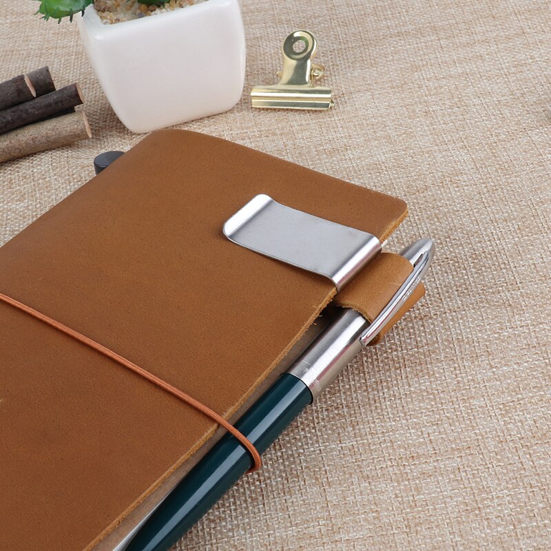 Stainless Steel & Leather Pen Clip Metal Pen clip Crazy horse/Wax leather series Accessories of Traveler's Notebook