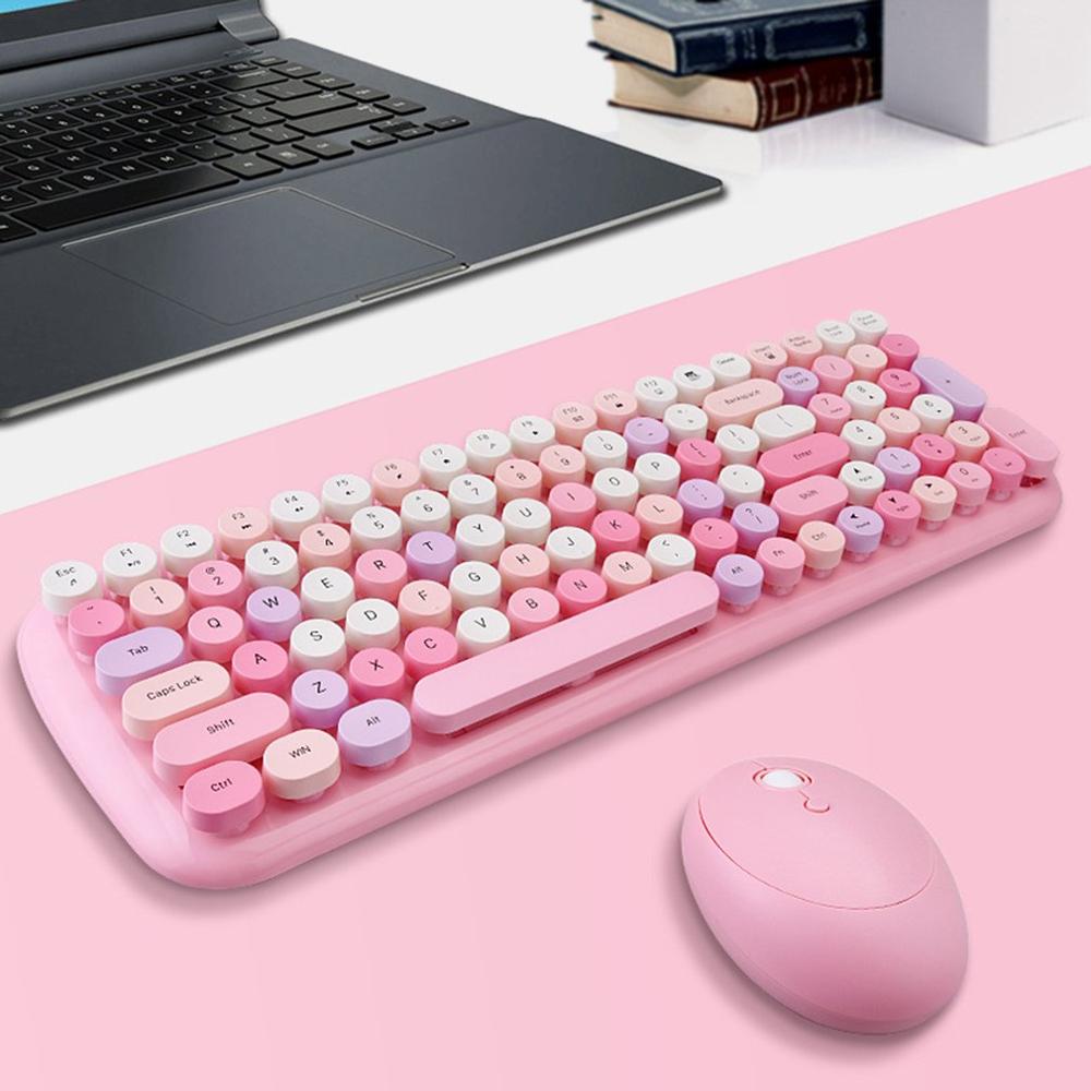 MOFii Pink Wireless Keyboard Mouse Set Home Office Use USB Keyboard Optical Mouse Mixed Color Version