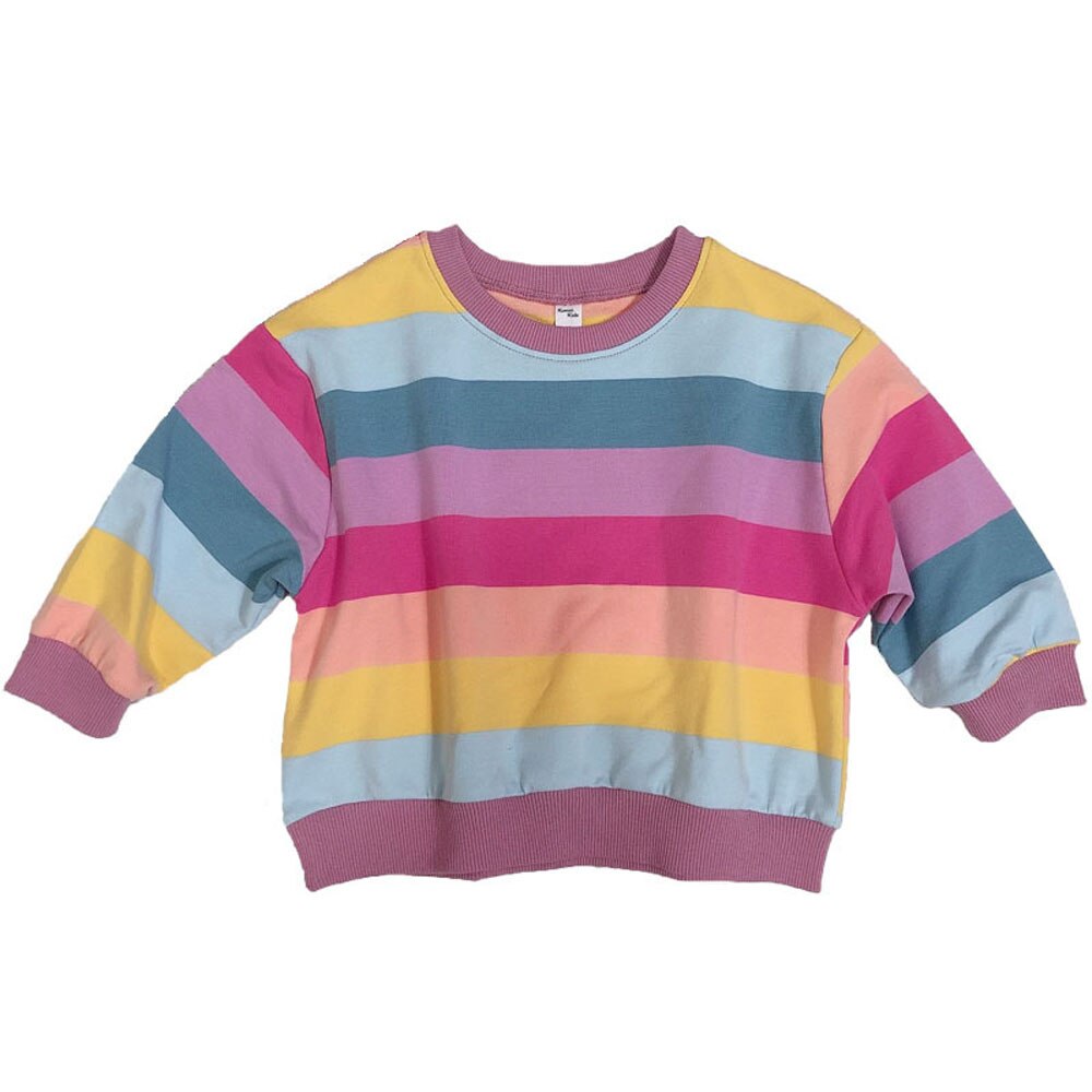 Benemaker Baby Jongens Kleding Peuter Meisjes Regenboog Strepen Vallen Kleding Crewneck Sweatshirts Kids Lange Mouwen Top NA516