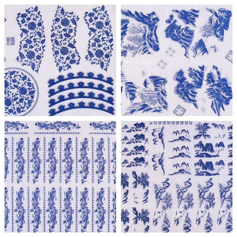 Keramik Kunst Tonne Keramik Unterglasur Farbige Transfer Blume Papier Jingdezhen Blau und Weiß Porzellan Abziehbilder Aufkleber 47*35cm