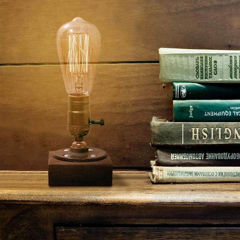 Vintage Houten Base Industriële Enkele Socket Tafel (Geen Lamp) Base Desk Bar Lamp Licht Nachtkastje H0O3