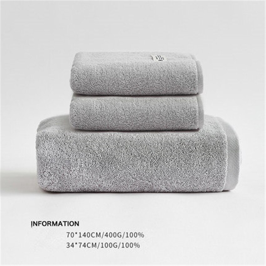 3 stk / sæt højkvalitets luksushotel badehåndklæde hvid lyserød blå kaffe grøn ansigt håndklæde tyk absorberende 70*140cm store bomuldshåndklæder: Lysegrå