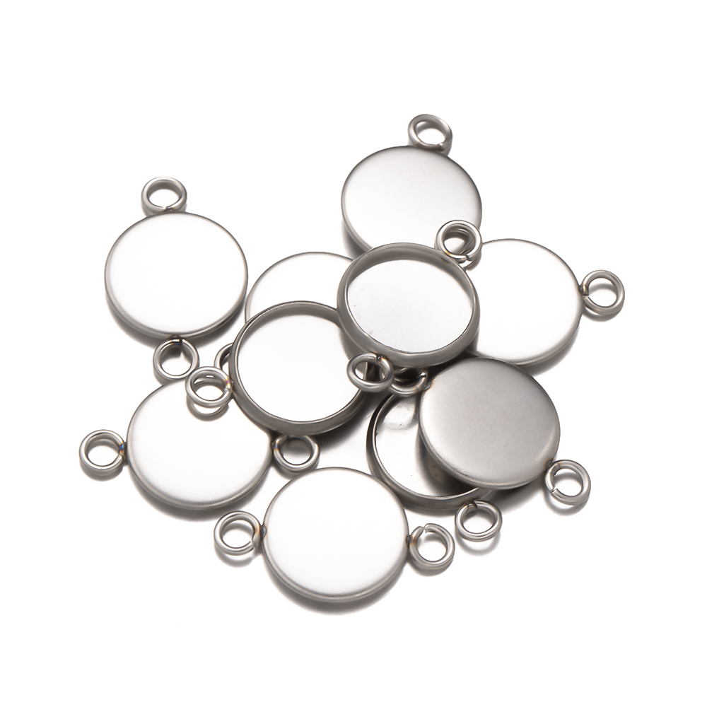 10 pezzi vassoi con castone in acciaio inossidabile impostazione del connettore distanziatori rotondo doppio anello cabochon cammeo base collana braccialetto gioielli fai da te: S / bianca