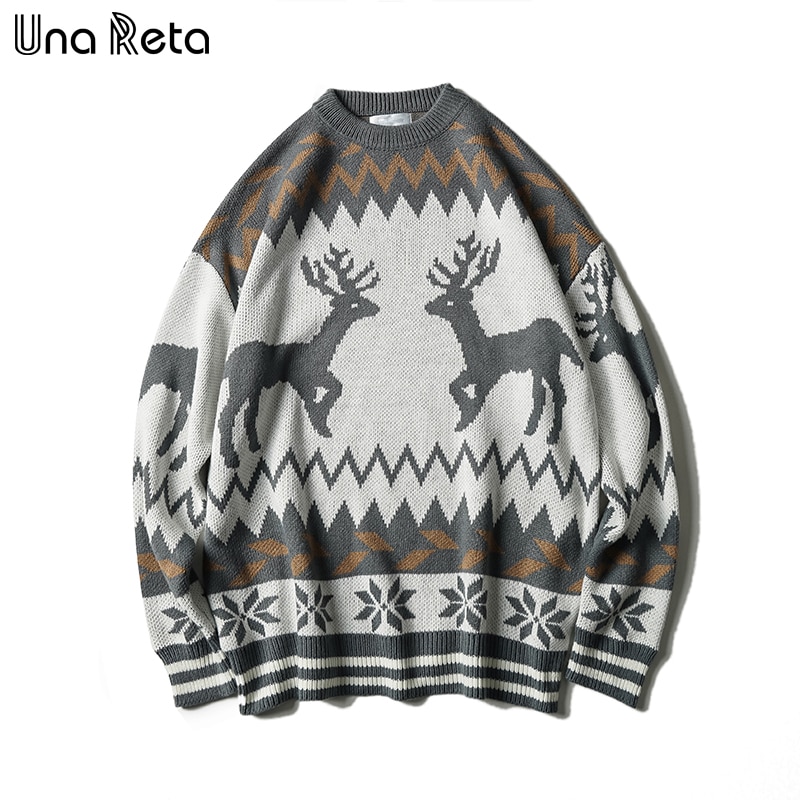 Una reta sweater mænd patchwork julesweater mænd tøj print pullover mænd pull homme vintage par sweater