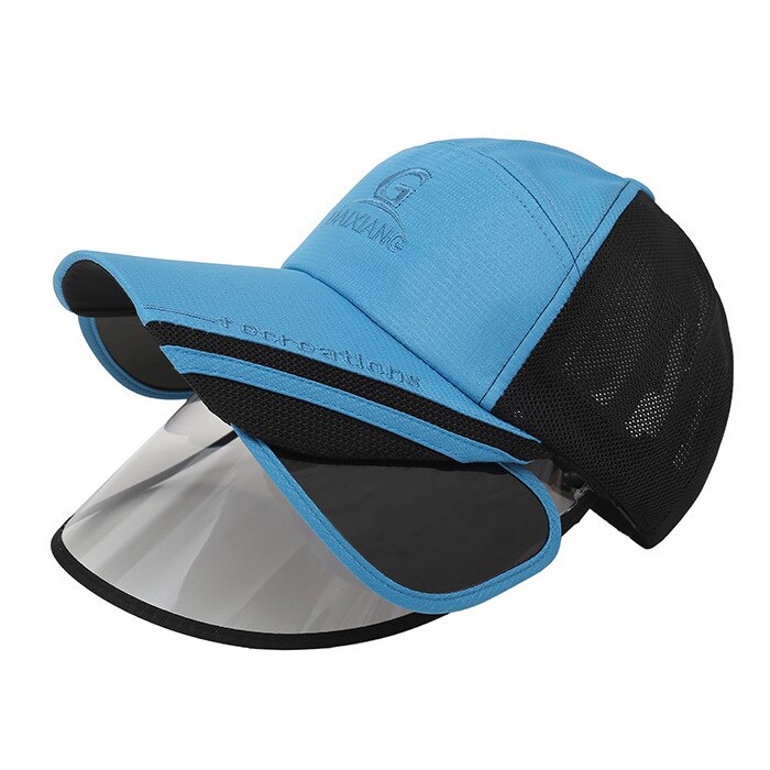 Sun Visors for Women Men Face Cover Protection Sun Shield Visor Hats Adjustable Long Visor Brim Face Shield Anti-Droplet Unisex: Sky Blue