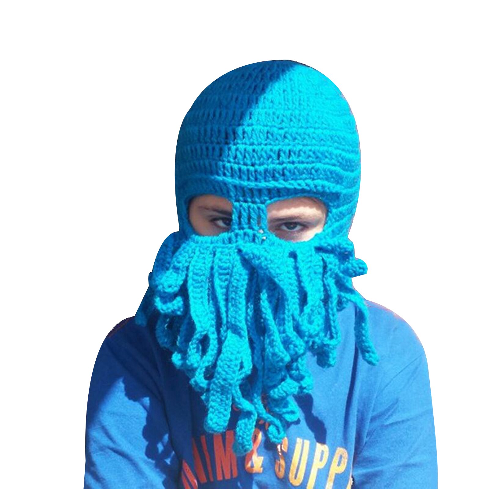 Unisex vinter varm och vindtät stickad hatt personlighet bläckfisk skägg cosplay bläckfisk hatt ansiktsmask ull mångfärgad skidhatt