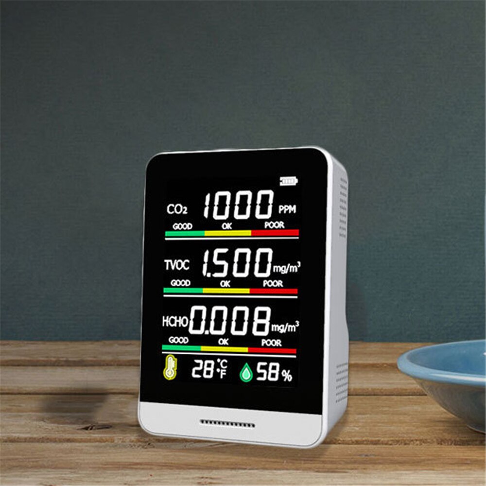 Portable Air Monitor USB Charging Air Detection Unit with Carbon Dioxide HCHO Monitoring Indoor Thermometer Hygrometer
