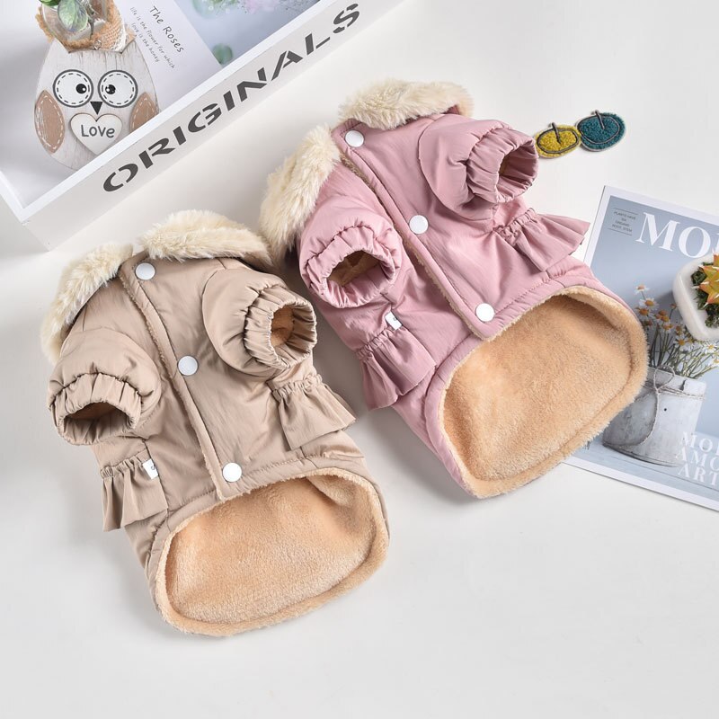 Vêtements de luxe pour animaux de compagnie, couleur rose, jaune, pour l'automne et l'hiver, ropa Para Cao, manteaux en fourrure de coton épaisse, pour animaux de compagnie
