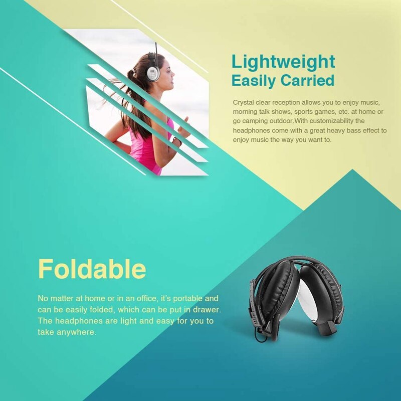 Portable Personal FM Radio Headphones , Wireless Headset with Radio Built in for Walking, Jogging, Daily Work