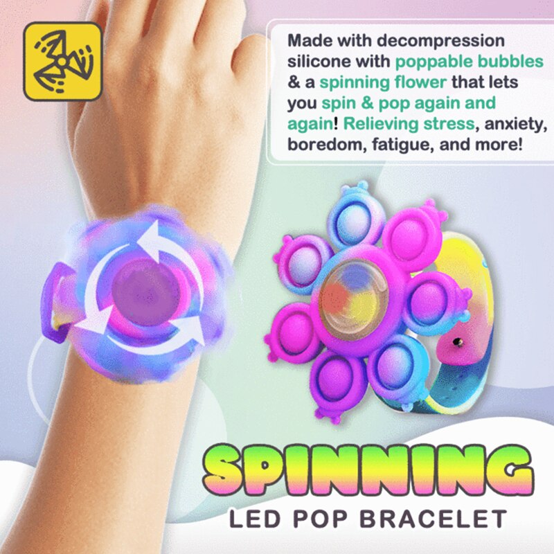 Blæksprutte spinning pop popping fidget legetøj sit anti-stress armbånd whirl light armbånd kawaii push bubble jule børn
