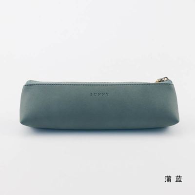 Pu Lederen Pen Potlood Tas Pennenbakje School Gereedschap Case Driehoekige Vorm Vintage Kleur Opslag Pouch Meisjes Jongen Potlood case: Blauw