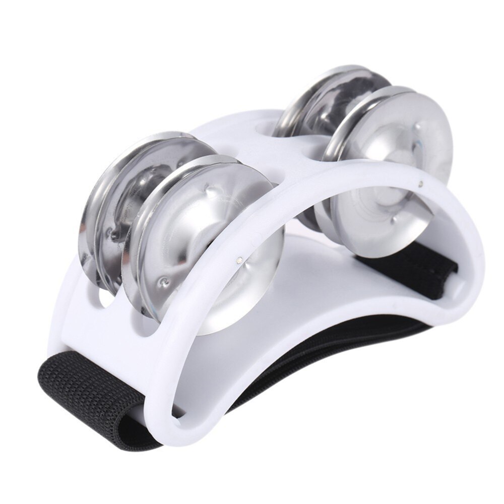Foot Tambourine Percussion Musical Instrument With Metal Jingle Bells (Black): White