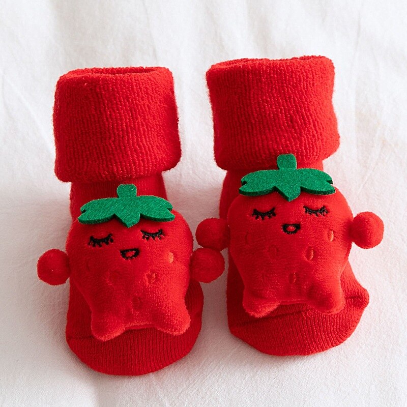 Calzini invernali per bambini per ragazze ragazzi addensare bambini in cotone bambino per neonati neonato pavimento natalizio calzini corti abbigliamento: Strawberry / 0-1T