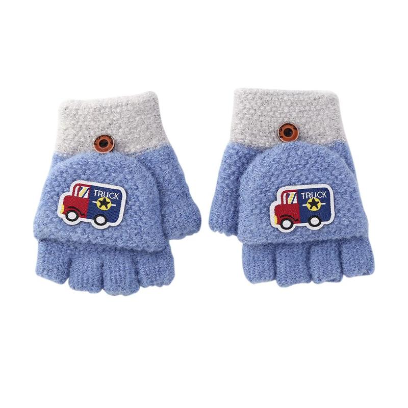 Moda dos desenhos animados luvas de malha 2 pçs de alta qualidade delicado respirável quente macio superfície dedo luvas bonito estiramento mão capa: Céu Azul